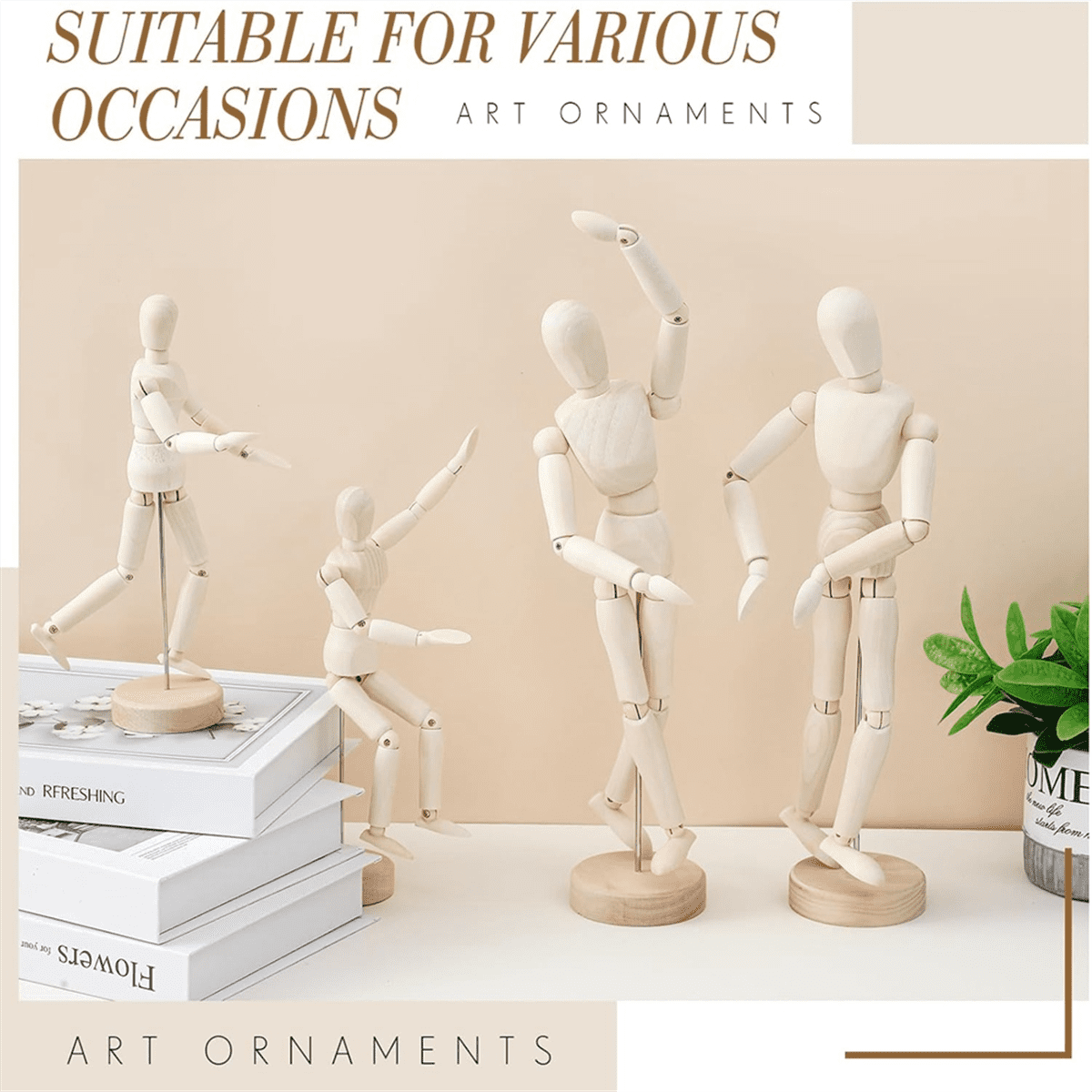 4 Pcs Posable Wooden Mannequin Figure Wood Human Model Drawing Figure for Sketching Painting Christmas Desk Decor