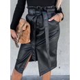 thumbnail image 3 of Gvmfive Women's Faux PU Leather Split Front High Waist Belted Bodycon Pencil Skirt, 3 of 4