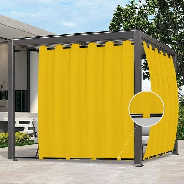 Cortinas de exterior fáciles de usar, impermeables, 110 x 96 cm, color amarillo, 1 panel