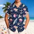 thumbnail image 2 of Xcmzpl Men's Hawaiian Print Button Down Shirt Rolled up Short Sleeve Casual Summer Top Camp Collar Loose Fit Tshirts Dark Blue XL, 2 of 7