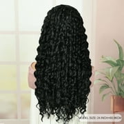Queentas Glueless Black Curly Headband Wig – 25 Inch Extra Long Synthetic, Pre-Styled Curls, Ice Silk Band, Natural Texture for Women