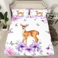 thumbnail image 2 of Manfei Cartoon Deer 4pcs Bed Sheets for Girls, Purple Flower King Sheets, Flying Butterfly Sheet Set, Breathable Children Bedroom Decor, 2 of 7