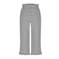 thumbnail image 6 of Ohufall Girls Dress Pants with Pockets, Kids Solid Color Casual Elastic High Waist Wide Leg Pants Fashion Loose Comfy Ruffle Hem Trousers for Teen Girls, 5-15 Years, 6 of 8