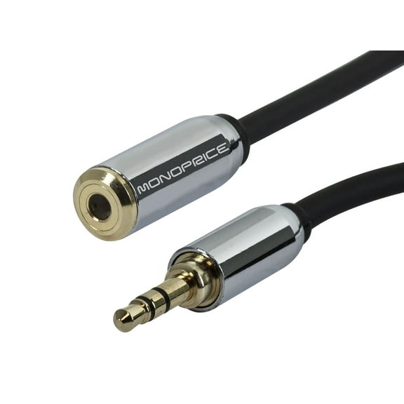 Monoprice Audio Cable - 12 Feet - Black | 3.5mm Male Plug to 3.5mm Female Jack for Mobile, Gold Plated