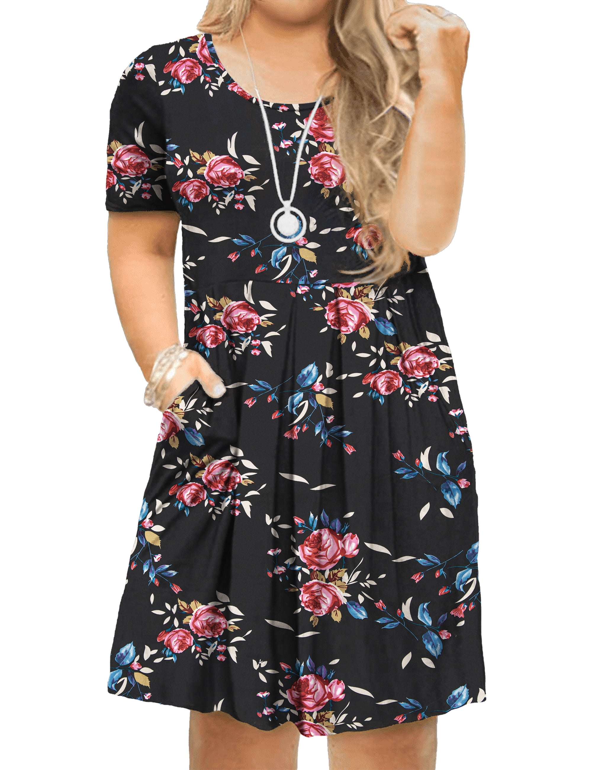 a.Jesdani Women's Plus Size Summer Dresses Casual Short Sleeve Pleated