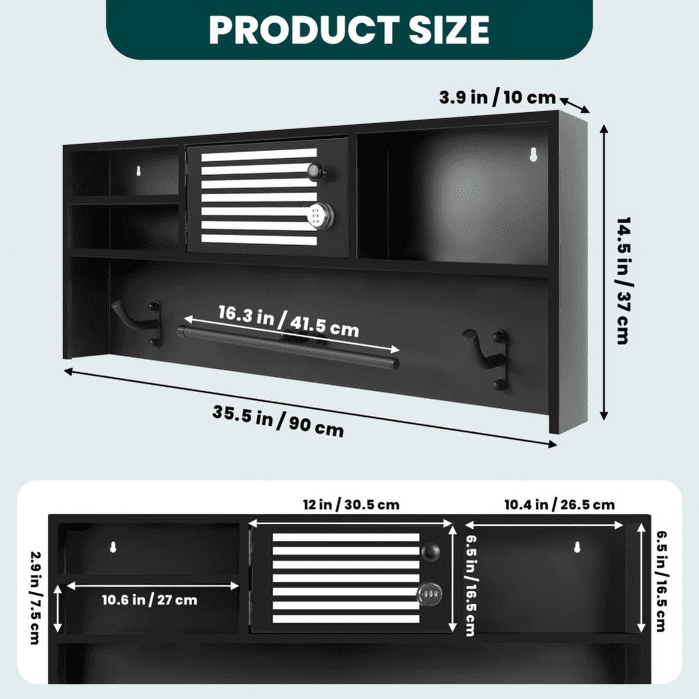 Wall-Mount Storage System, 35.5-Inch Length, Weather-Resistant Metal, Duty Rack, for Outdoor, Garage​