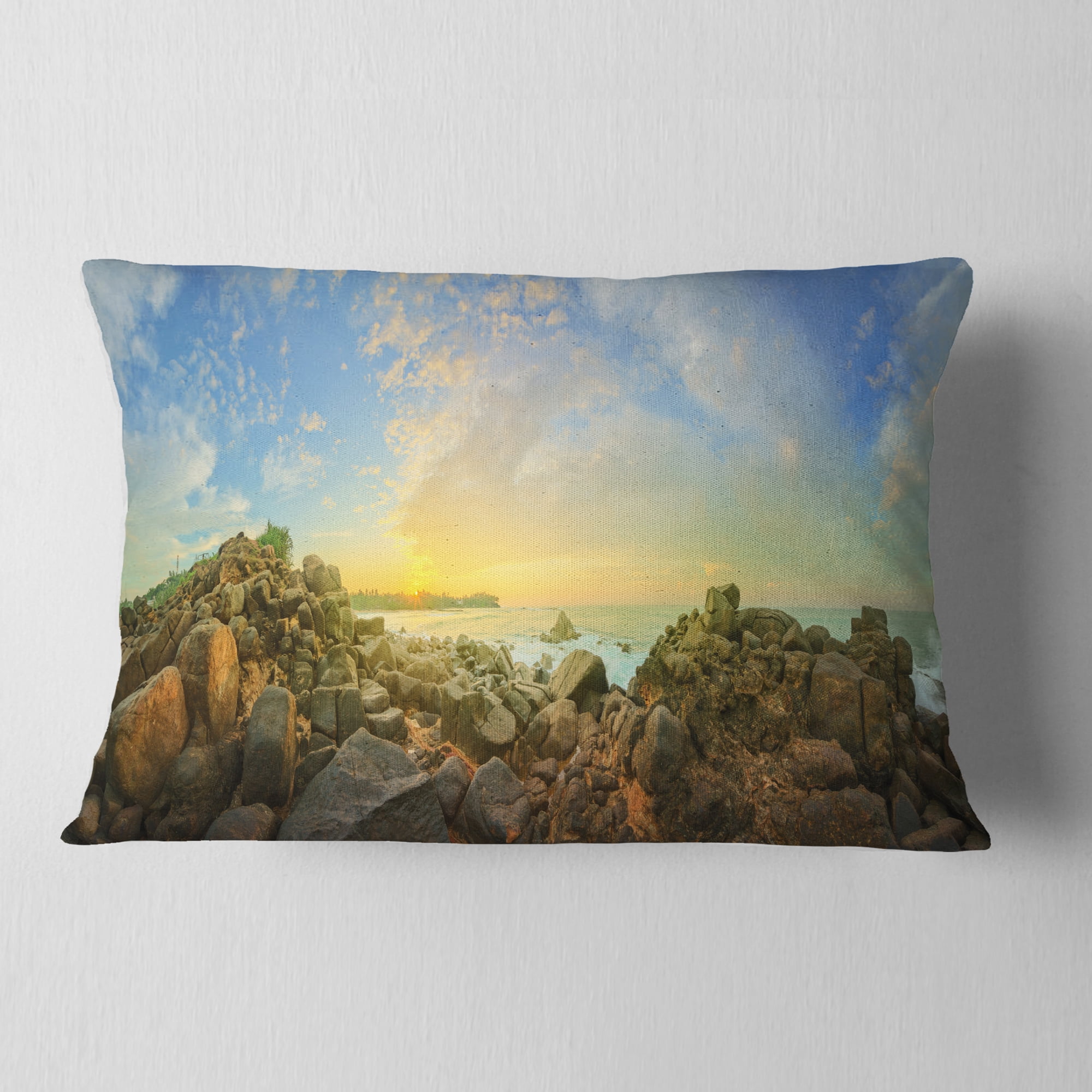 Designart Sri Lanka Romantic Beach Panorama - Seascape Throw Pillow - 12x20