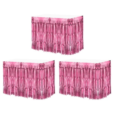 3 Pcs 29x108 Inch Pink Metallic Foil Fringe Tinsel Table Skirts