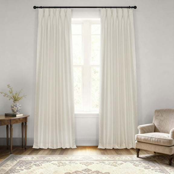 Half Price Drapes Off White French Pleated Silk Blackout Curtains for Bedrooms(1 Panel),50WX 84L