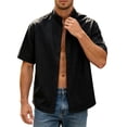 thumbnail image 4 of LODIENY Oversized 5XL Button Down Shirts for Men with Pocket Short Sleeve Casual Stylish Shirt Loose Fit Band Neck Summer Beach Wedding Tops Black XXXL, 4 of 8