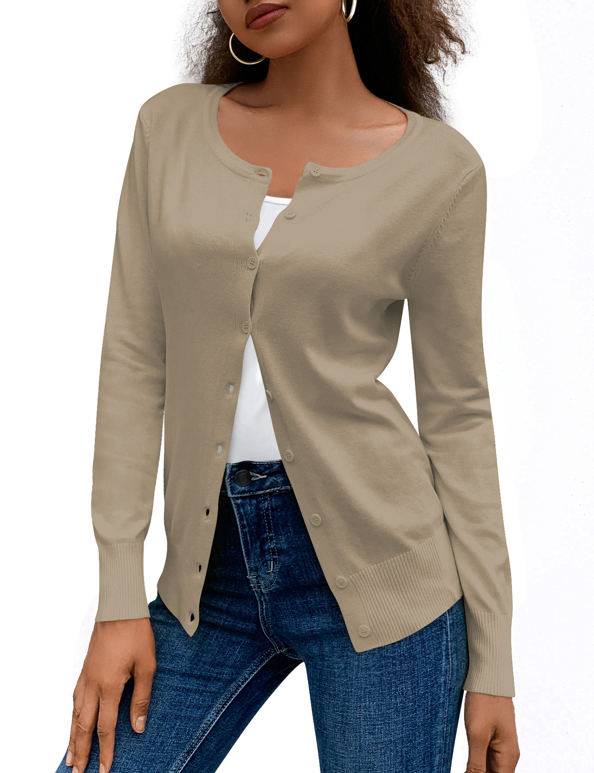 a.Jesdani Women's Lightweight Knit Cardigan, Beige photo 8