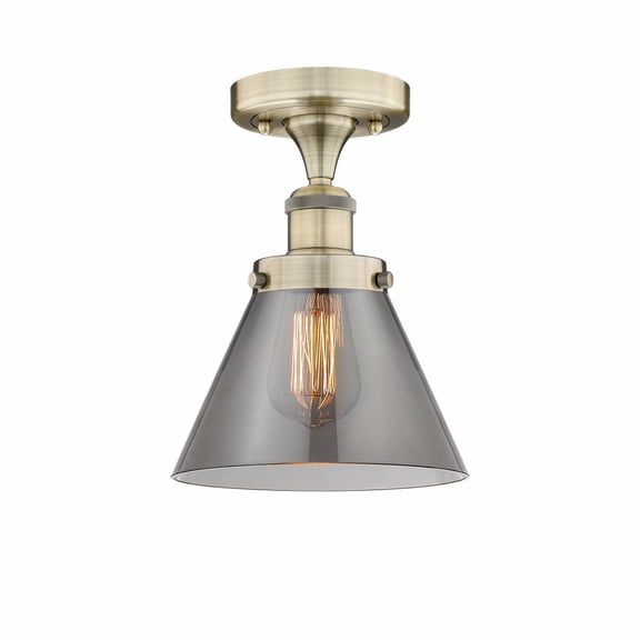 Innovations Lighting  Edison Large Cone - 1 Light 7" Semi-Flush Mount Antique Brass/Plated Smoke