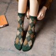 thumbnail image 5 of Calcetines étnicos con estampado de cuadros Argyle para mujer, calcetería estilo preppy universitario vintage, 5 of 5