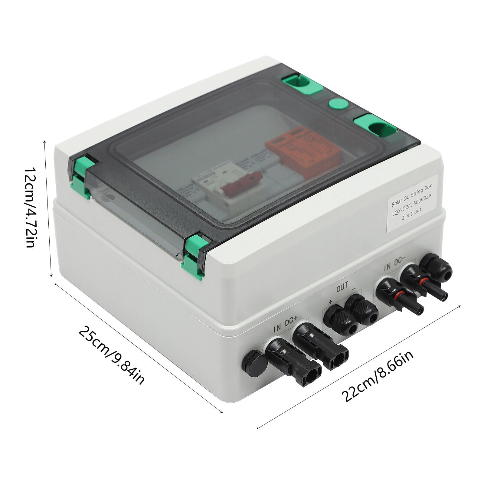 Solar Combiner Box 2-String Pv Combiner Box DC500v Solar Junction Box Solar Breaker Switch 32A Circuit Breaker Protector