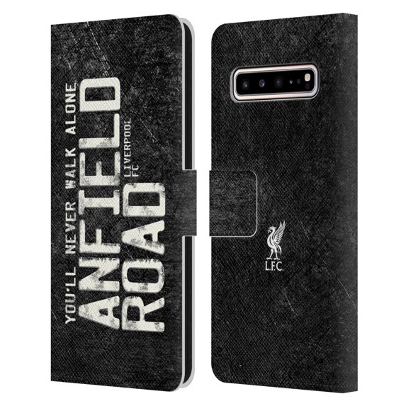 Head Case Designs Officially Licensed Liverpool Football Club Liver Bird Ynwa Anfiled Road Black Leather Book Wallet Case Cover Compatible with Samsung Samsung Galaxy S10 5G