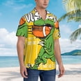 thumbnail image 3 of Fuzoiu T-Rex Playing Football Print Hawaiian Shirt for Men, Summer Beach Casual Short Sleeve Button Down Shirts, Men’s Beach Summer Shirts with Pocket,XX-Large, 3 of 7