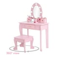 thumbnail image 3 of Kids Vanity Set with Lighted Mirror – Pretend Play Girls Vanity Table & Chair Set with Stool and Wooden Makeup Playset, Ideal Gift for Ages 4–9, 3 of 6