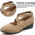 thumbnail image 2 of Qaltryn Criss-Cross Elastic Strap Mary Jane Flats for Women Low Wedge Casual Flats Shoes Ballet Style Slip On Dress Shoes for Dance Daily Office, 2 of 8