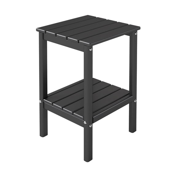 FODINGHILL 2-Tier Tall Outdoor Side Table, HDPE All Weather Patio Adirondack End Table, Plastic Table for Porch Garden Indoor, Black