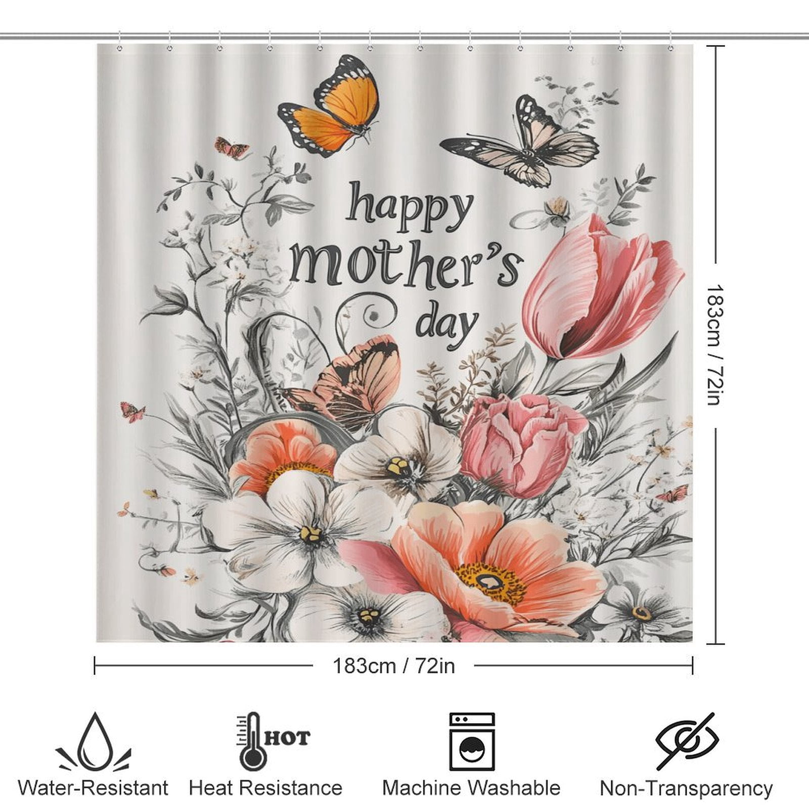Happy Mother's Day 4Pcs Shower Curtain Set Shower Curtain Set with Carpet Bath Mat
