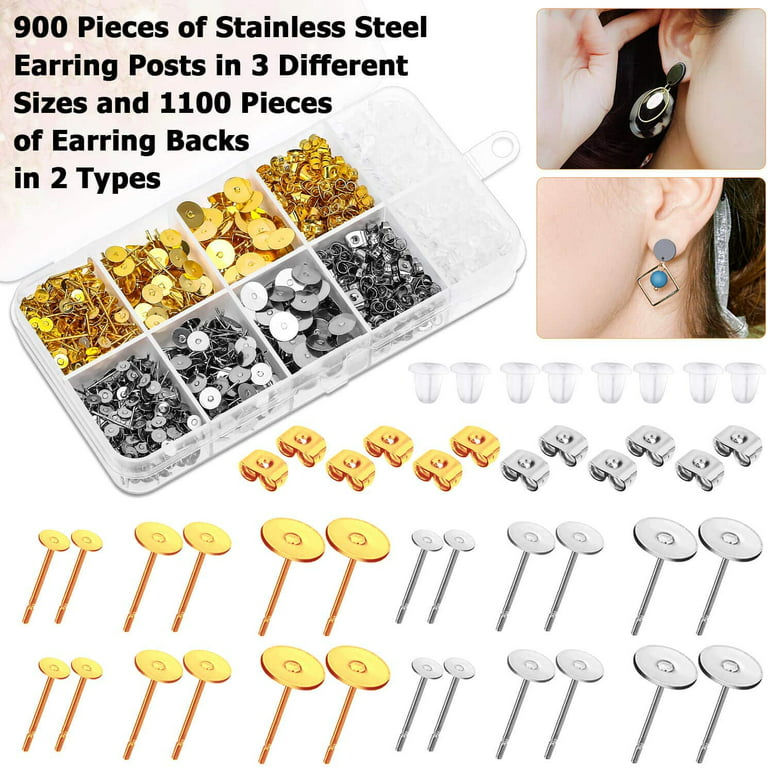 2 10 Gold or Silver Plated Omega Back Post Earrings Findings With Round  Flat Pad