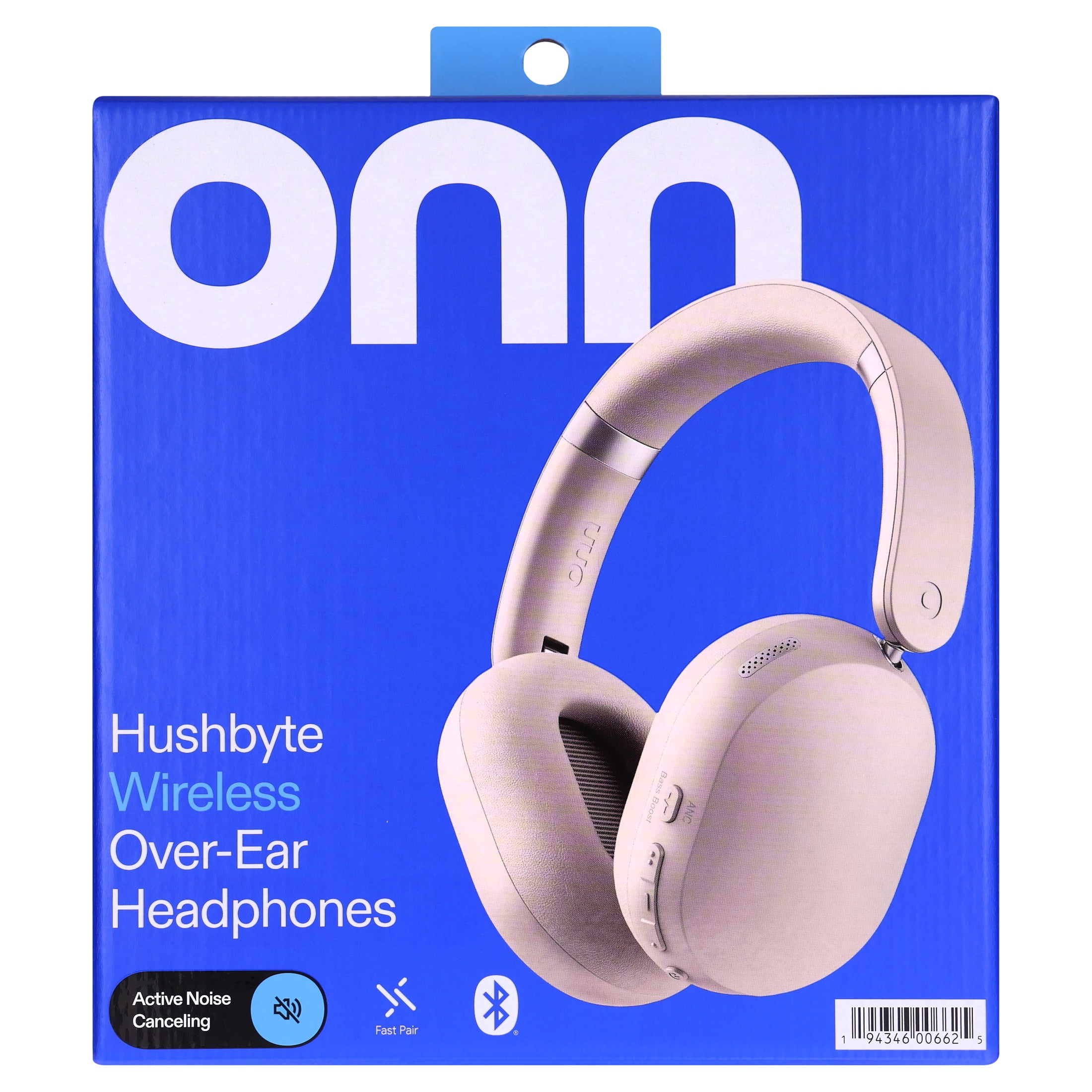 onn Hushbyte Wireless Over-Ear Headphones, White