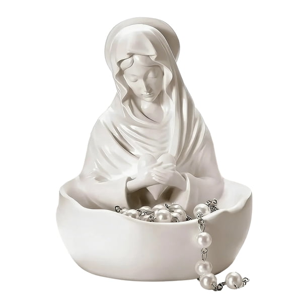Soporte para joyas de la Virgen María para rosarios, collares y anillos. Estatua católica de resina de 12,7 cm (5 pulgadas). Recuerdo religioso para la decoración del hogar cristiano.