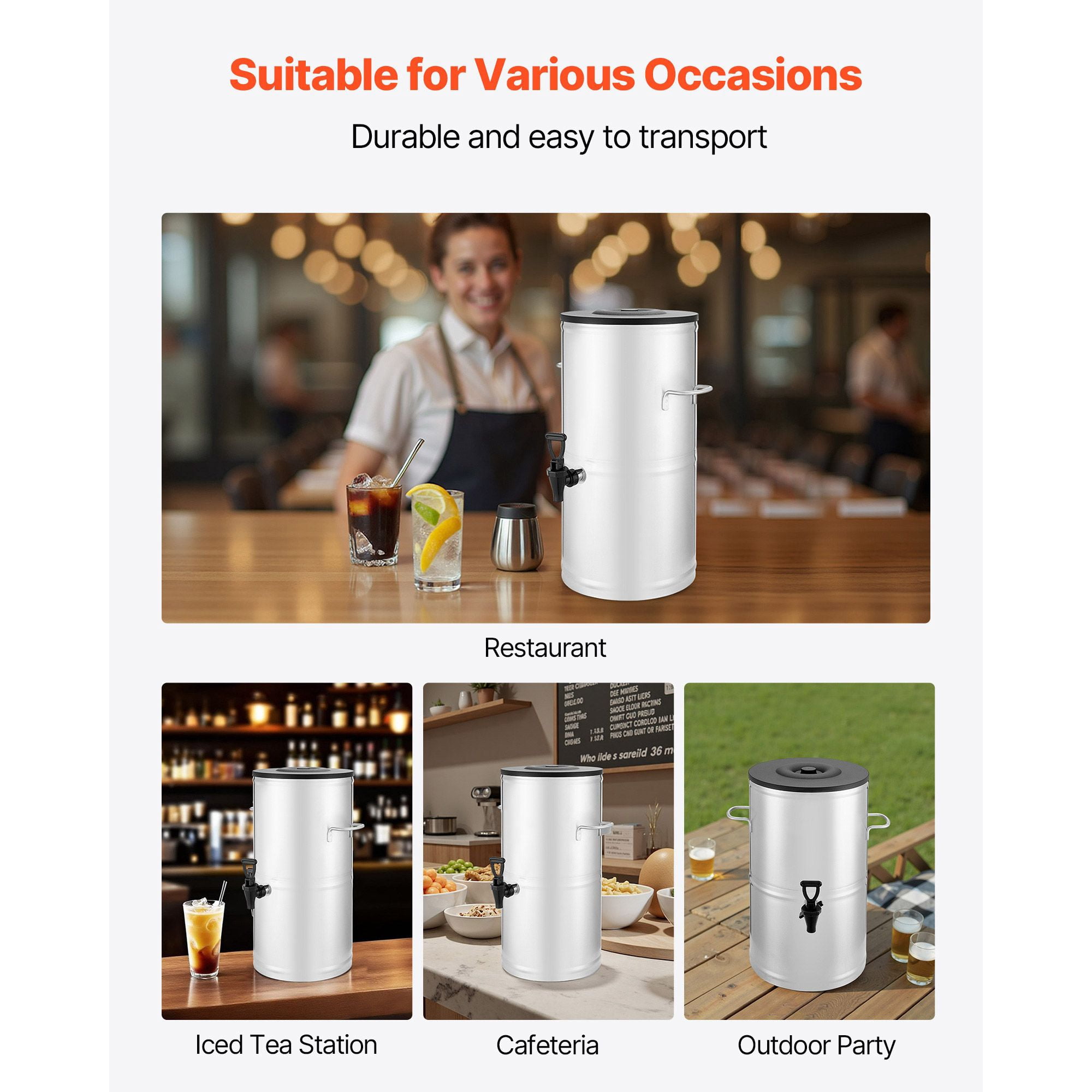 4 Gallon Iced Tea Dispenser with 304 Stainless Steel Interior, Drip-Free Spigot, Ergonomic Handle, for Cafes Restaurants Beverage Service