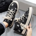 thumbnail image 2 of Rokment Mens High Top Fashion Sneakers Retro Streetwear Casual Ripped Denim Lace up Platform Canvas Walking Flat Tennis Shoes 2026 Black Size 7.5, 2 of 6