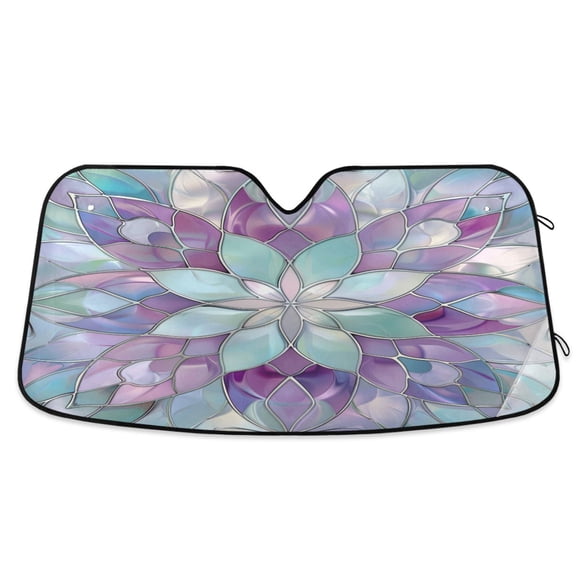 Violet Floral Stained Glass Car Windshield Sun Shade Foldable Car Front Window Visor Heat and UV Protection 53x23.5