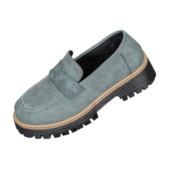 UTTOASFAY Women's Loafers,Frosted Round Toe Thick Heel Shoes,Chunky Sole Mid Heel Casual Shoes,Com-fortable Everyday Walking Footwear