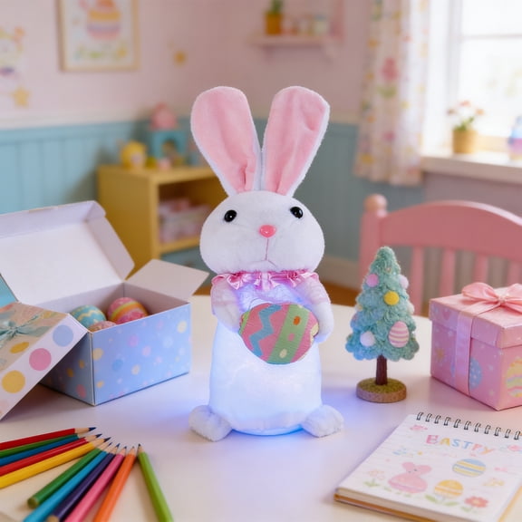 Easter Luminous Bunny Doll, Plush Rabbits Desktop Ornaments New Year Gift for Children