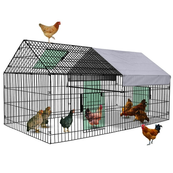 Suchown 87" Large Metal Chicken Run & Duck Coop, Outdoor Rabbit Enclosure with UV-Resistant Cover, Heavy Duty Poultry Cage & Catio for Backyard, Anti-Rust Walk-In Pen for Small Animals, Silver