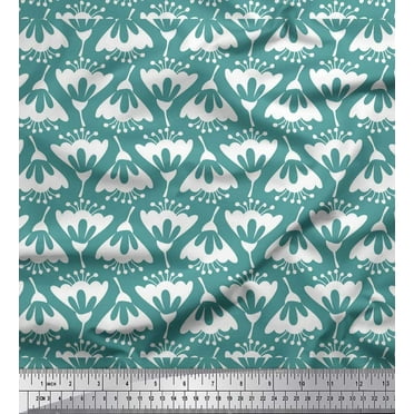 Soimoi Blue Cotton Duck Fabric Artistic Floral Print Fabric by Yard 42 Inch Wide