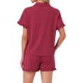 thumbnail image 3 of INSPIRE CHIC Women's Lounge Set Strawberry Print Ruffle Frill Cute Pattern Button Down Short Sleeve Pajama Shorts Sets M Red, 3 of 6
