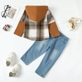 thumbnail image 3 of 4T Baby Boys Clothes 5T Boys 2PCS Fall Winter Denim Outfits Set Toddler Boys Long Sleeve Hooded Plaid Top Denim Pants Set Brown, 3 of 8
