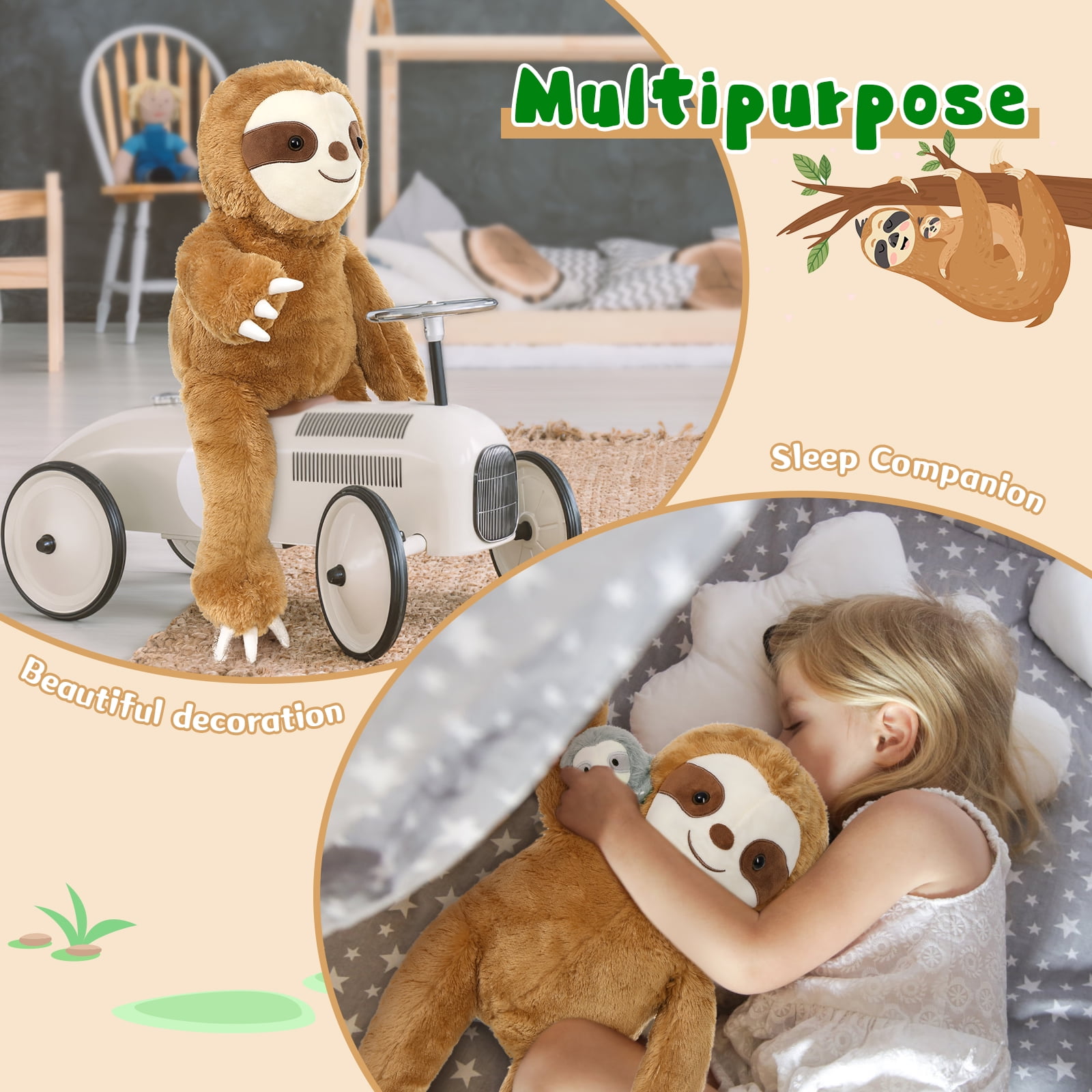 Muiteiur 5 Pcs Sloth Stuffed Animal 23'' Sloth Plush with 4 Babies Plush Toy