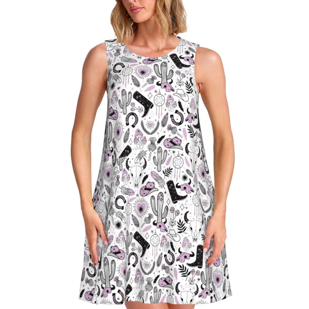 Balery Cowboy Vestidos de verano para mujer con estampado: vestido holgado sin mangas, vestido playero informal y cómodo para días calurosos.