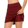 thumbnail image 2 of LOVZFMLL Women's Yoga Skorts, Tennis Skorts for Woman Workout Gym Running Solid Golf Yoga Side Slit Skirts with Inner Shorts Wine A L, 2 of 8