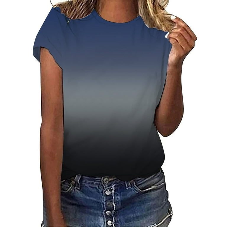 Women's Gradient Top T Shirt Summer Casual O Gradient T Shirt