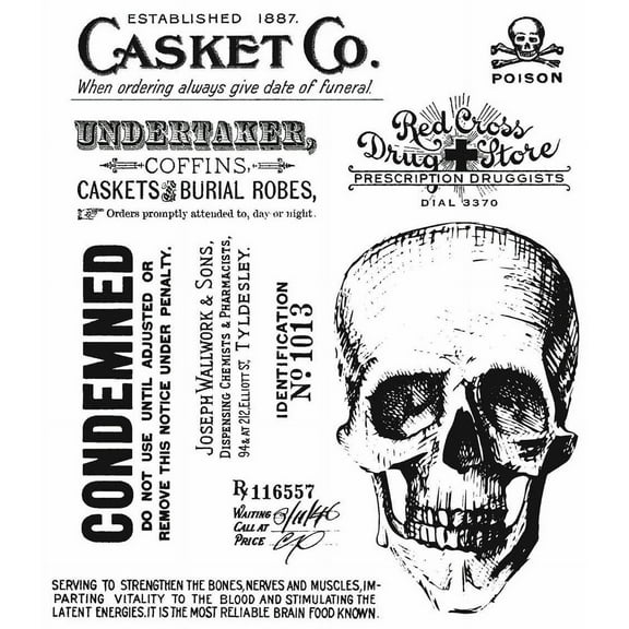 Tim Holtz Cling Stamps 7"X8.5"-Rest In Peace