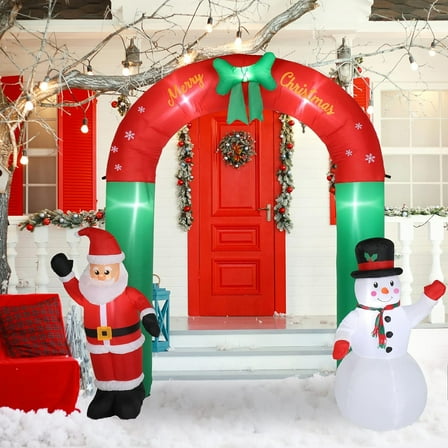 7.87 ft Christmas Inflatable Giant Archway Santa Claus and Snowman outdoor courtyard decoration with LED lights Christmas inflatable decoration garden