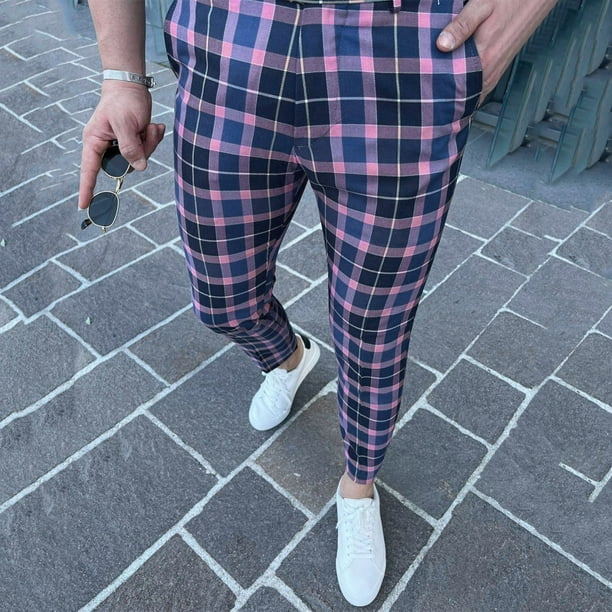 HBFAGFB Plaid Pants Mens Fashion Casual Straight Leg Suit Pants with Pockets Slim Trousers Purple Size XXL Walmart Business Supplies
