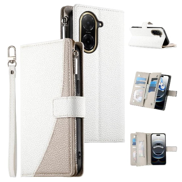 Funda cartera GANGXUN para Xiaomi Poco C71 4G , cuero PU con tarjetero, cremallera, correa de mano, soporte y protección 1143°