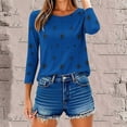 thumbnail image 6 of Dasayo Blue Tops for Women Trendy Summer 3/4 Sleeve Crewneck Graphic Prints Blouses Womens Sweatshirt L, 6 of 9