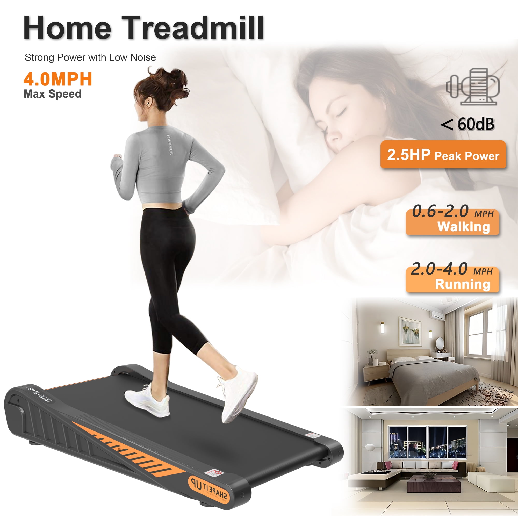 Walking Pad Treadmill  Under Desk with  Incline 2.0HP Quiet Motor 280lbs Home for small pace