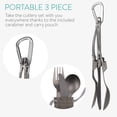 thumbnail image 6 of Navaris Titanium Folding Utensil Set - Fork Knife Spoon Foldable Metal Silverware Utensils for Camping, Backpacking, Hiking - With Carabiner and Bag, 6 of 8