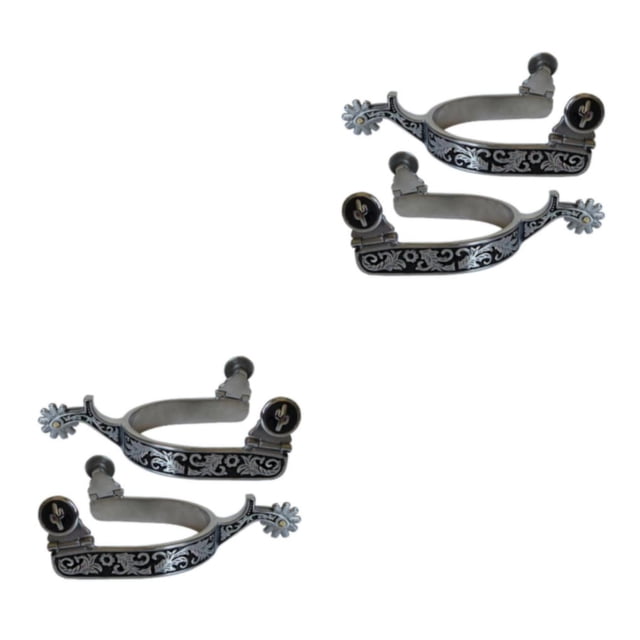 Yuarrent 2x espuelas de caballo, espuelas de estilo occidental antioxidantes para equipos de competición, color negro y plateado Negro Plata 2Conjunto