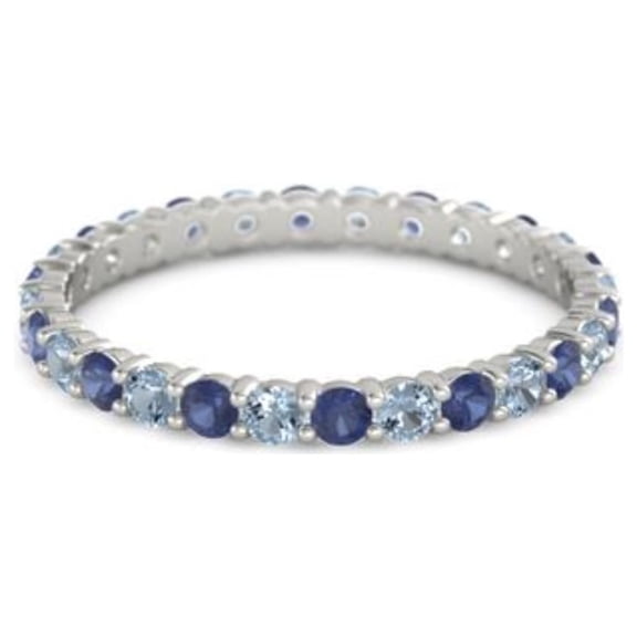 Blue Sapphire With Blue Topaz Round 2.50 MM Eternity 925 Sterling Silver Women Stacking Ring