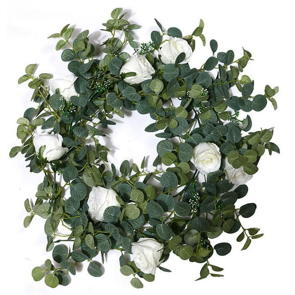Costyle 1 Pack 5.9 FT Artificial White Rose Vine Silk Floral Eucalyptus Leaves Greenery Garland for Wedding Table Mantle Wall Backdrop Room Party Decor